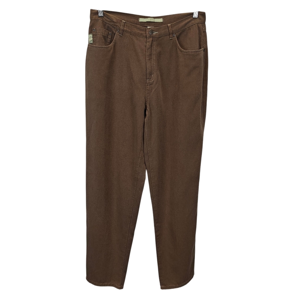 J.Jill Tencel Cotton Blend Tapered Twill Pants Brown Capsule Wardrobe Size 12